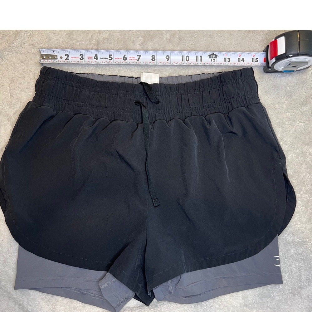 Gymshark Womens 2-in-1 Athletic Shorts Set Compression Liner Black Blue Large
